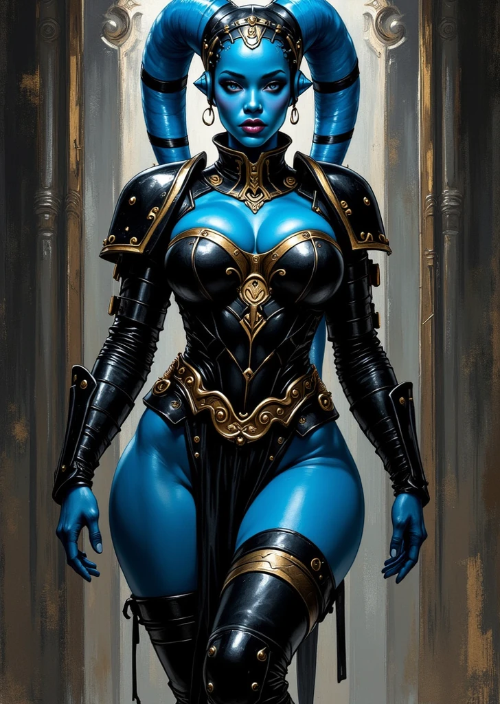 twi'lek detailed portrait, blue skin,detailed eyes, detailed hands, detailed face, elf girl, full body
