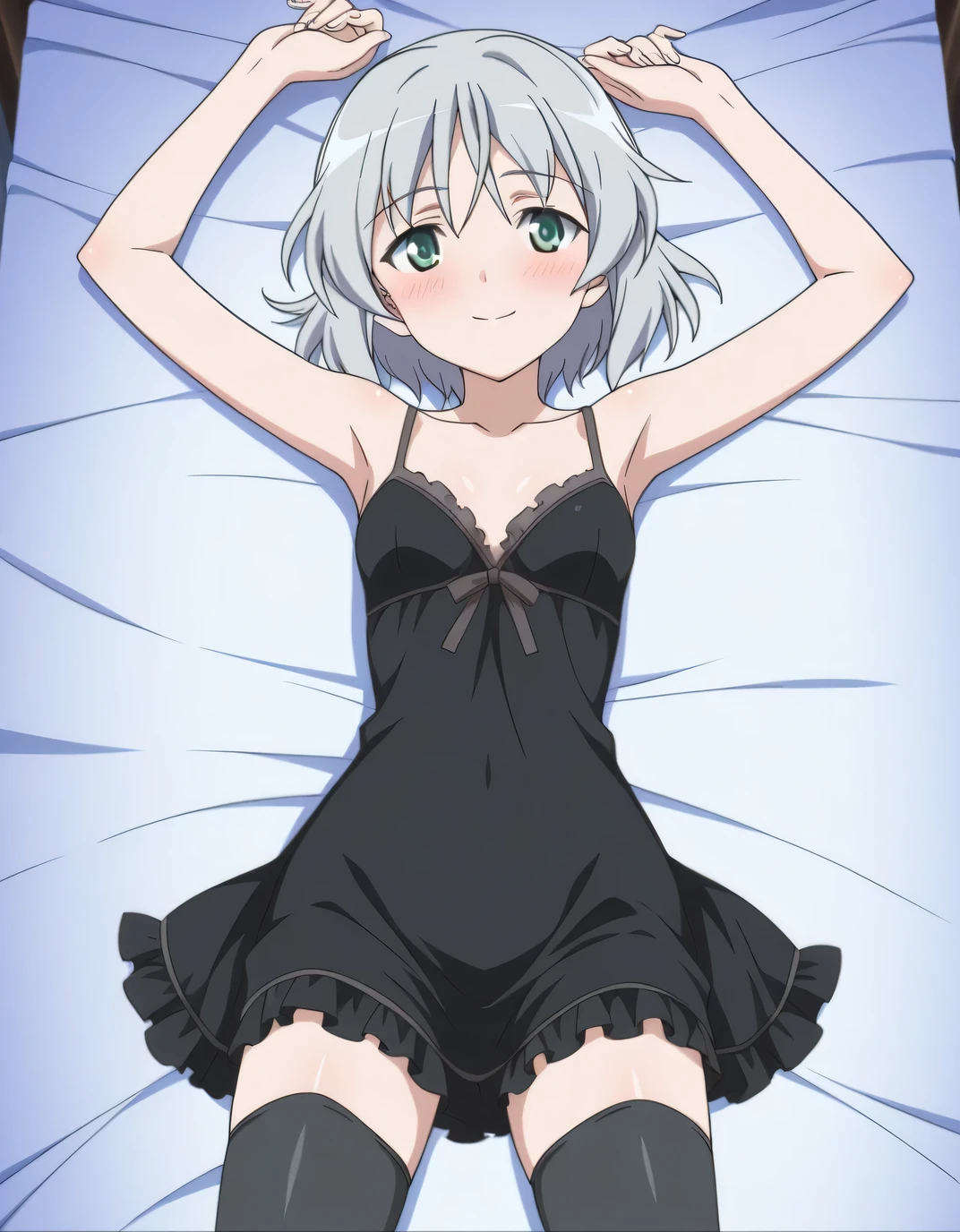 One girl,((Nozomi)),blush,Embarrassed、orgasm face,,slender body,ideal ratio body proportions,Lying down、Leg spread、bed,Green lace string bra and string panties,nsfw,((vaginale,penis,Sex)),A complete depiction of the human body,masterpiece, Highest quality, Game CG, ultra detailed、highres、extremely detailed CG