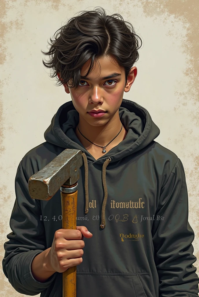 Create an image of Rodrigo Goes with the hammer and written "half innocent" embaixo