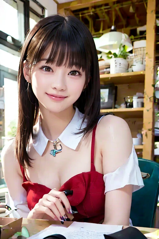 Japanese female, a lot of details, (underweight), 30 years old, detailed black hair, beautiful detailed hair, super fucking beautiful, delicate beautiful face, complex details beautiful and delicate eyes, perfect hands, (flat chest best quality:1.5), perfect and delicate limbs, detailed skin, best quality, ultra-detailed,(cheerful grin:1.5),
izakaya, food photo, sitting, legs spread, semi long, (red long-sleeved t-shirt), (white jeans), japanese, wide shot, from front, birds-eye view