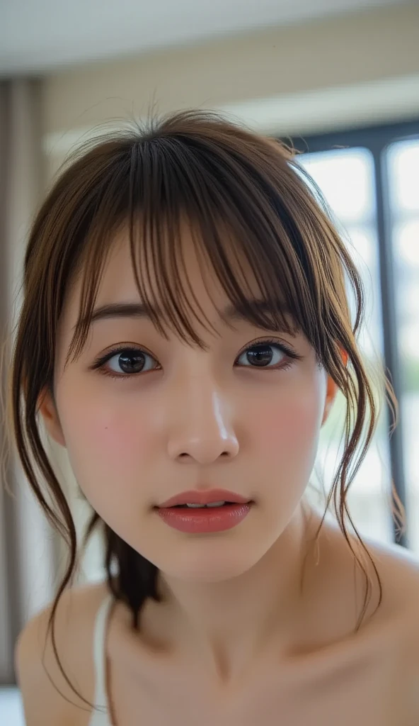 (Realistic:1.3、Ultra HD、Ultra-high resolution、8K、Japanese Housewife、寝室で服を脱いでNipplesを披露するMature Woman:1.5、At the bed)、((Look Viewer:1.8))、(Extremely realistic skin texture:1.4)、(Realistic:1.3)、short hair、((Embarrassed expression:1.5))、48-year-old woman、Mature Woman、Ponytail Hairstyles、(Brown eyes:1.3)、(Face close-up:1.3)、(Sweaty:1.2)、(Nipplesを見せる:1.3)、出たNipples:1.4,))、dress、いNipples、Nipples、Drooling、(Small breasts:1.4)、Small breasts