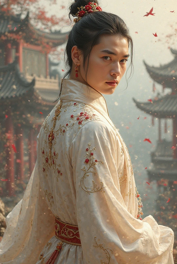 Handsome young man wearing a vintage Chinese dress