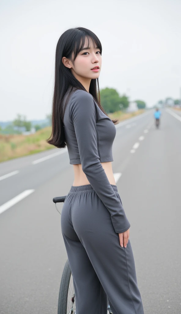 8K, best quality, (Highly detailed facial expressions), 아름다운 여성 in a bike outfit posing with a bicycle, sexy 100, transparent, biking!!, by Jay Yang, by Yan Hui, 🕹️ 😎 🚬, sporty, nike biking suit, bicycle, Body Shot, (Highly detailed facial expressions),