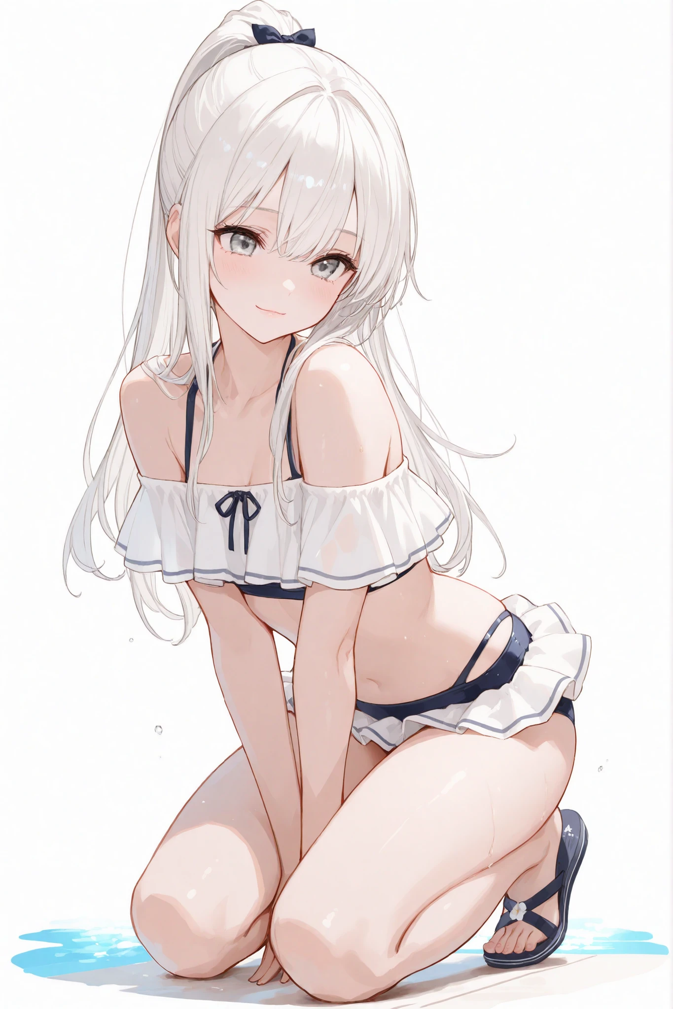 Girl、mutsuki、Grin、Stirring face、In underwear、Waterdrop bra、Polka dot panties、barefoot、sole、staff room