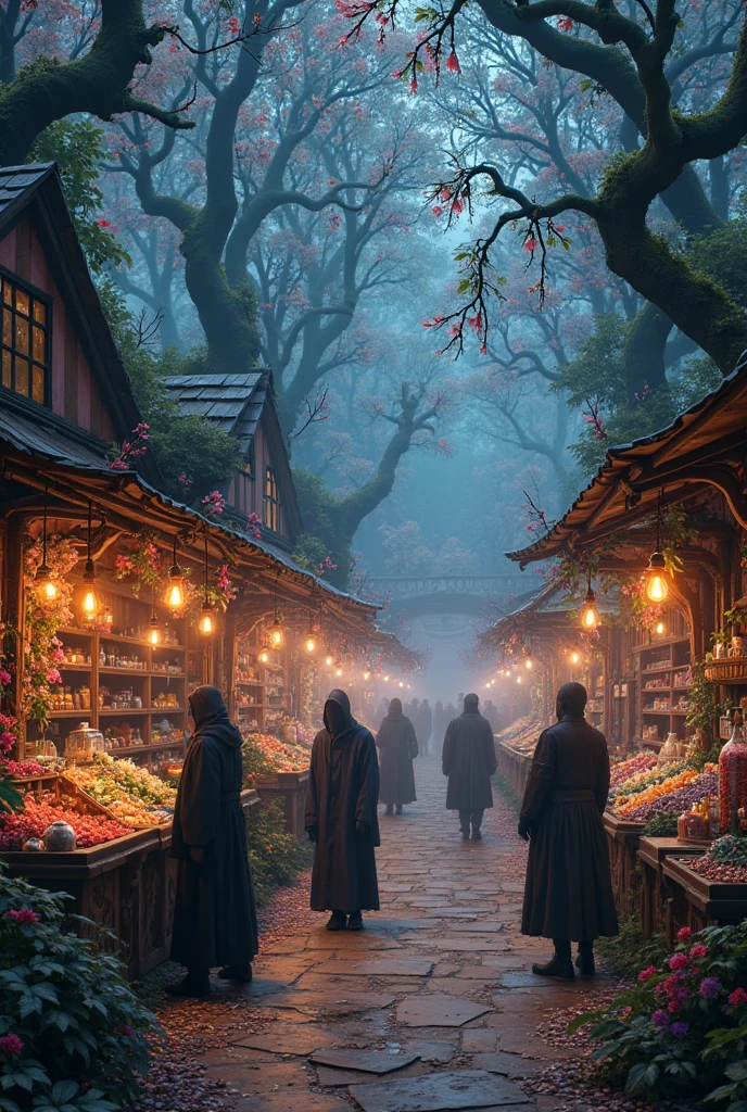 Make an encahnted store area where there is a store for vampire, witch, for fairy, for any other creatures