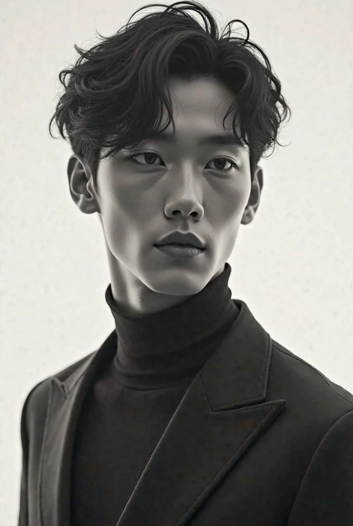 Generate an image of a man with Korean traits, rubio,  very nice, similar to a runway model, very similar to Jimin from BTS 