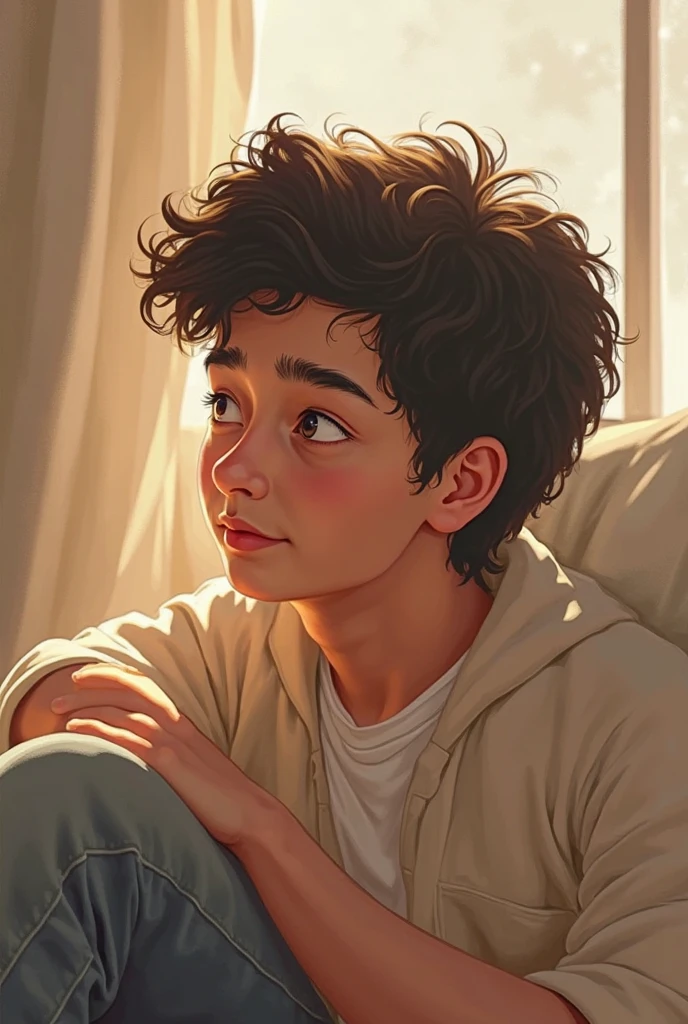 there is a young man in a hoodie sitting on a bed, headshot profile picture, 18 years, half body headshot, 16 years old, around 19 years, tommy 16 years old, taken in the early 2020s, Riyahd Cassiem, profile picture, profile picture, curls on the top of your head
