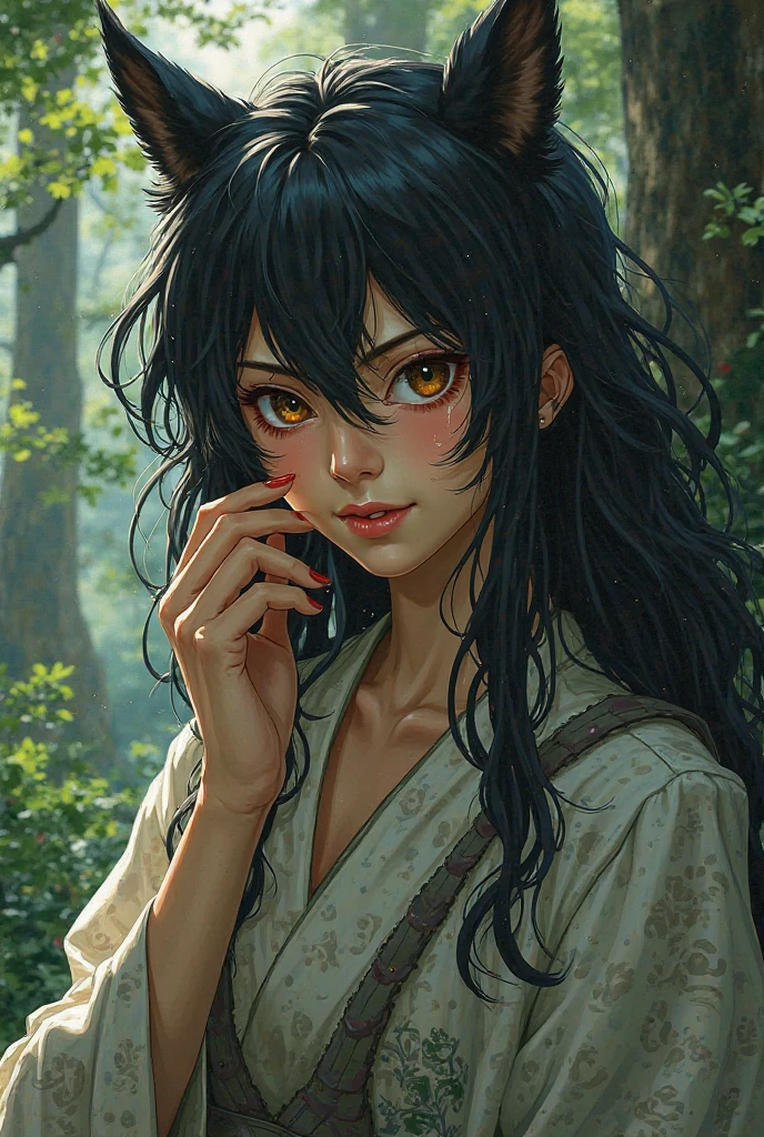 princess momonoke portrait 3/4 with hand wiping her cheeks