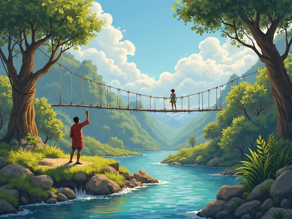 Mayor:
"The river is too dangerous to cross by boat. Fixing the bridge will take days.
We need ideas—now."

Villagers start shouting suggestions.

Villager 1:
"We can build a raft!"

Villager 2:
"Maybe signal someone in the next town!"

Zayan steps forward slowly, raising his hand.

Zayan:
"What if… we build a rope pulley system between the tall trees on both sides?
We could send supplies in a basket—and maybe even bring people across one by one.