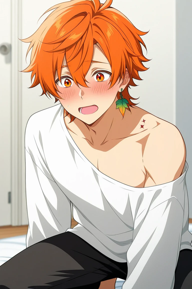 Highres, Masterpiece, Best quality at best,Best Quality,hight quality, hight detailed, Anime style, 1boy, Shota, young boy, Solo person, smile, Orange hair, messy hair, Give me a proportional picture of a 12 year old boy's armpits The armpits of a 12 year old boy, Adorable little armpits, (very young boy), (very small and short body), 12-year-old boys, uhd, blurry beckground