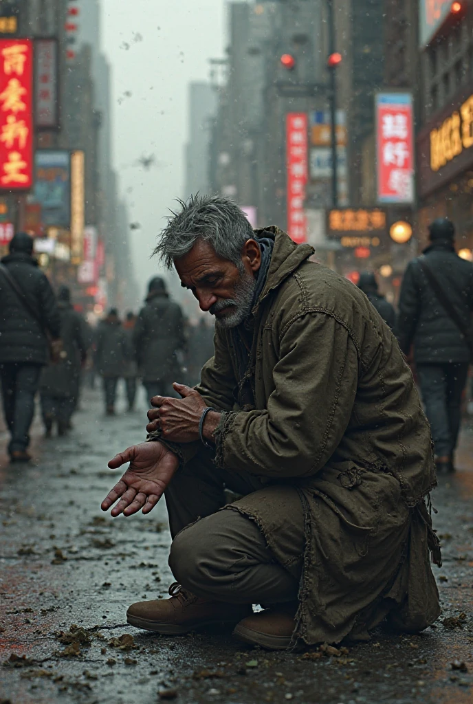 He's on his knees begging for money