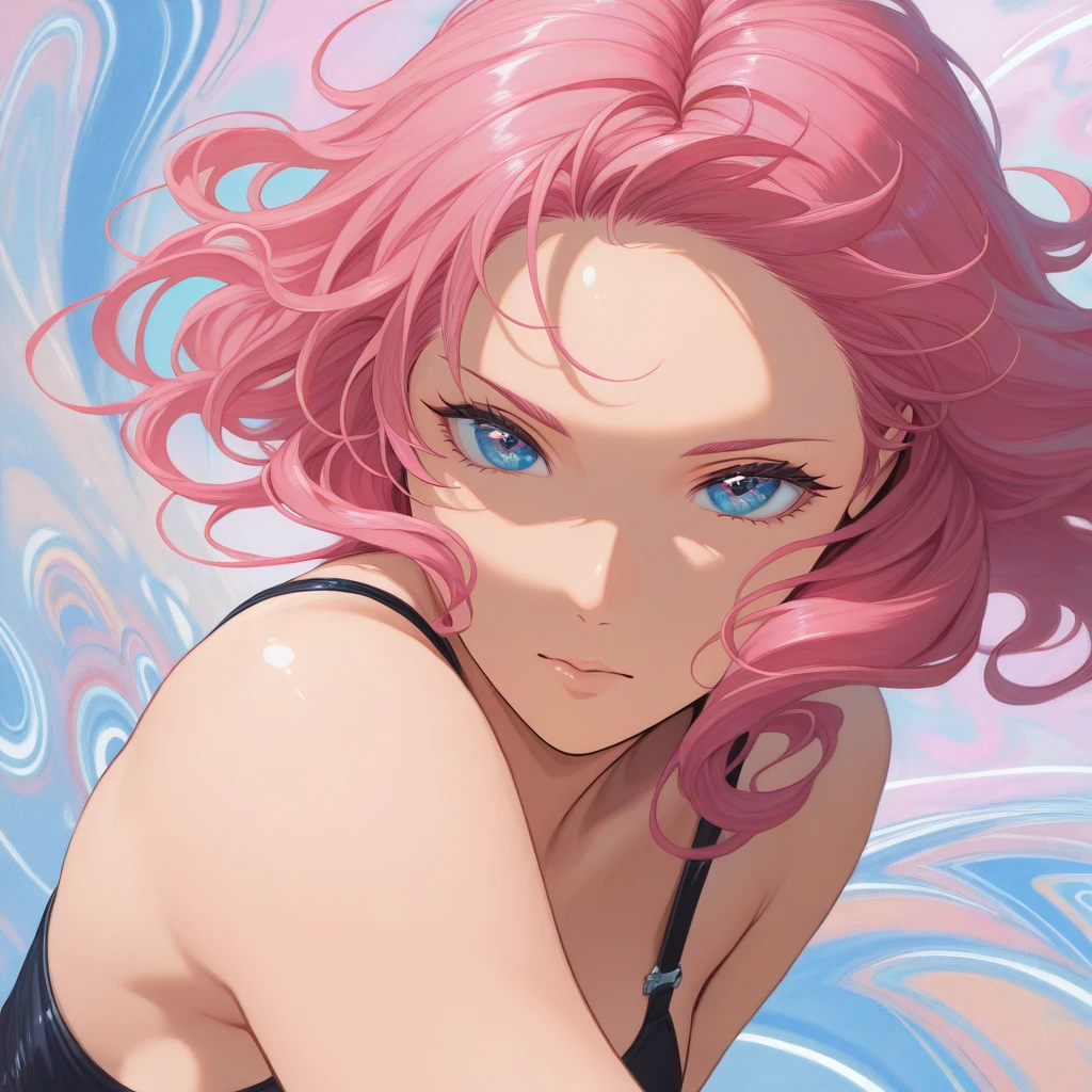 
((masterpiece:1.2, top quality)), Super Detail, ultra-precise depiction, Super Detailな描写, ( zentangle :1.2), (dynamic pose), (abstract background:1.5), long wavy hair, pink hair, 1 girl, colorful, portrait, (From the above:1.2)