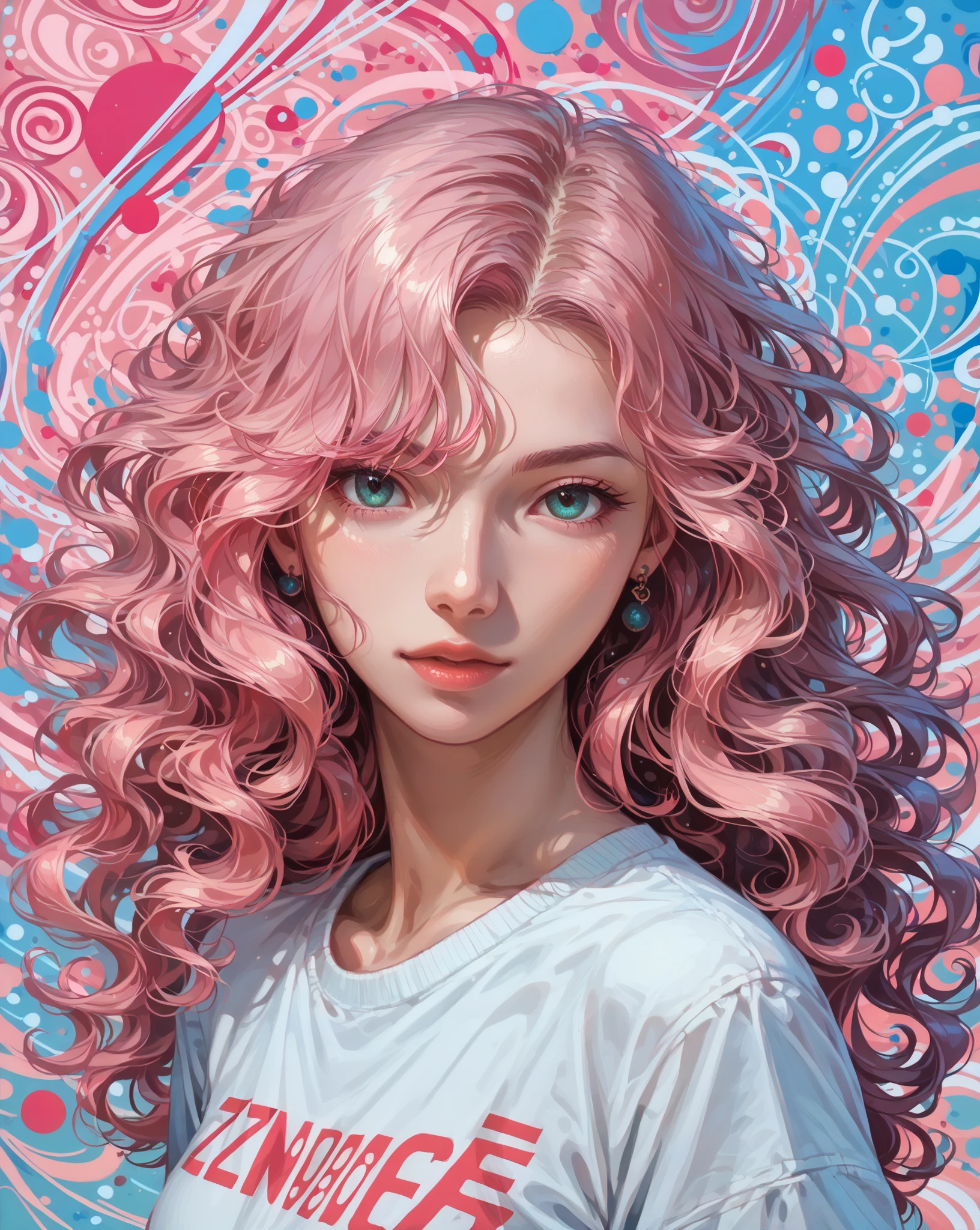 
((masterpiece:1.2, top quality)), Super Detail, ultra-precise depiction, Super Detailな描写, ( zentangle :1.2), (dynamic pose), (abstract background:1.5), long wavy hair, pink hair, 1 girl, colorful, portrait, (From the above:1.2)