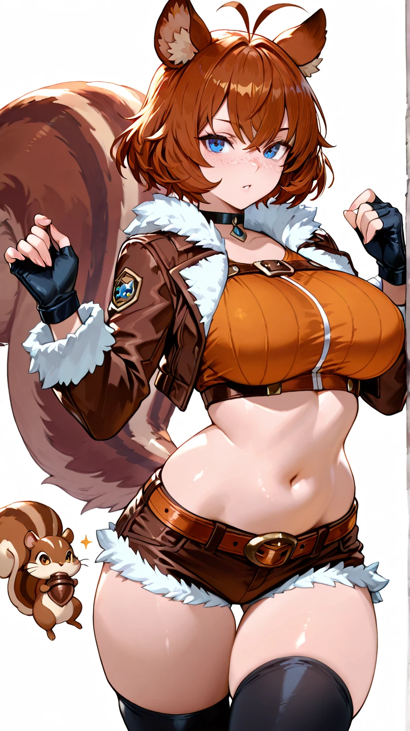 ((Enchanting anime girl:1.3, alone:1.5))、((fusion of cat and girl:1.4))、((Animal tails))、Slanted Eyes、((Captivating smile:1.3))、glowing teeth、((Brown color, Leather clothing))、((Glossy and realistic skin texture))、((Being in the forest:1.3)), Erect nipples、((Dynamism Pose:1.3))、((Open clothes:1.2))、((Crop Top Belly Button:1.2))、((Huge breasts:1.3))、((Huge hips:1.3))、((High leg:1.3))、((Wedge Shape:1.2))、((Cleavage:1.2))、Ultra-detailed, high quality, Best image quality, Digital Illustration, Smooth texture、Glowing Skin、((No sleeve:1.2))、Sharp focus