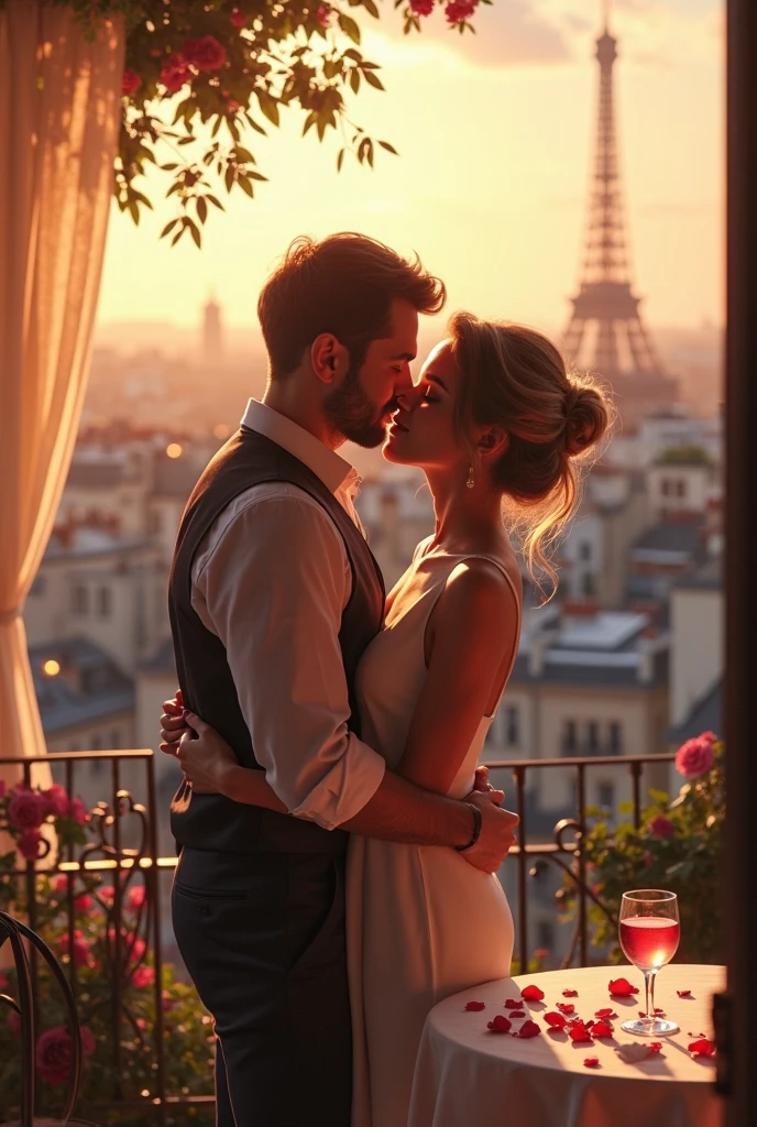 (best quality,4k,8k,highres,masterpiece:1.2),ultra-detailed,(realistic,photorealistic,photo-realistic:1.37),portrait,medium:oil painting,man,wearing Gucci clothes,mixed race,woman,with blonde hair,wearing Gucci clothes,in front of the Eiffel Tower,beautiful detailed eyes,beautiful detailed lips,extremely detailed eyes and face,long eyelashes,modern fashion style,romantic atmosphere,clear blue sky,soft sunlight,stunning view,cityscape,park,flowers,lovely couple,stylish poses,confident expressions,vivid colors,fine brushwork,impressive perspective,immaculate details,meticulous craftsmanship.
