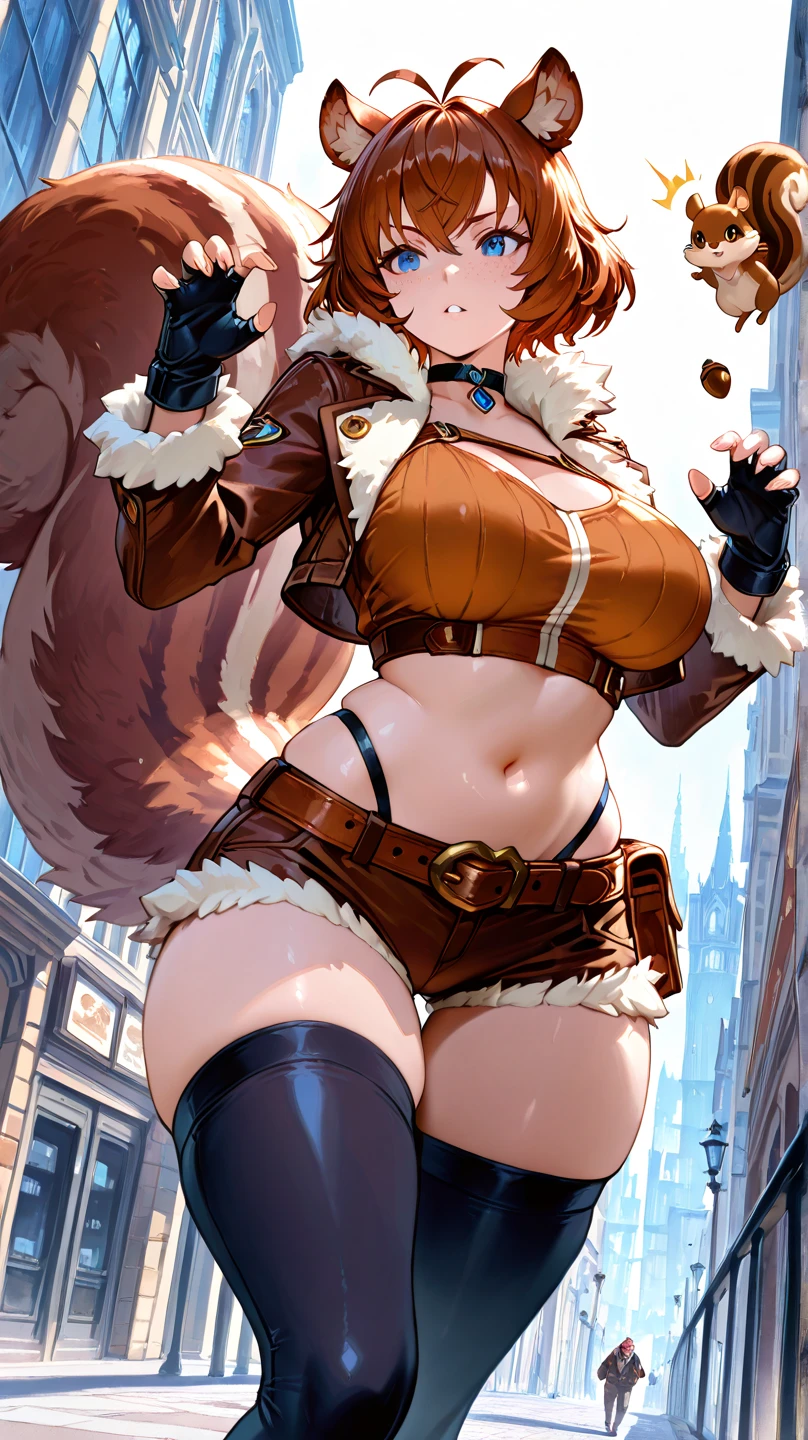 a beauty girl,Mature face,a matural female,Fluffy tail hair,Ultra-loose underwear,clothes slipping off,Anterior convex and posterior,Straight chest,Ruddy complexion,Huge fox tail,nabel,(huge tit),adventurer,tit,areola of breast,pantiess,Stockings,Character introduction,,(huge tit),People panel,Character standing drawing,(Warrant)
