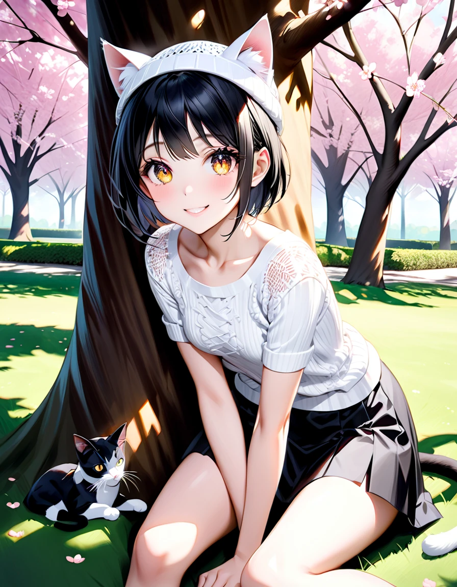 Highest quality、High resolution、Detailed Background、(Beautiful face in every detail:1.4)、Anatomically correct、10-year-old anime girls、(Normal number of fingers:1.2)、Highly detailed face、Detailed eyes、(Huge breasts:1.2)、Perfect body line、Bobcut、ponytail、Hot summer day、cute仕草、
(a girl playing with a cat in the garden is fanning herself with a fan to cool off:1.5)、
wind chimes、Sweaty cheeks、Blue sky、Fanning with a fan、Summer Light、The cat's fur、Summer scene、the scenery of everyday life in summer、cute