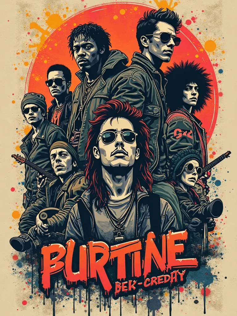 Make a rock poster that says pinkbonez with 5 skulls