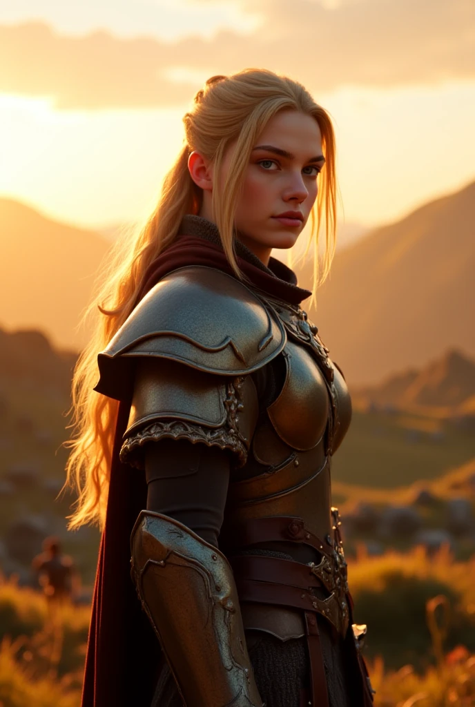 Young warrior with golden blond hair and an angelic face