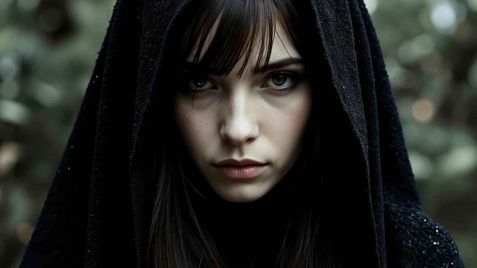 One main character depicting a beautiful and graceful Gothic female figure full of remorse—in costume, long robe , and eyes that radiate sadness.
Sometimes punctuated by "malaikat" atau "bayangan" which overlaps.