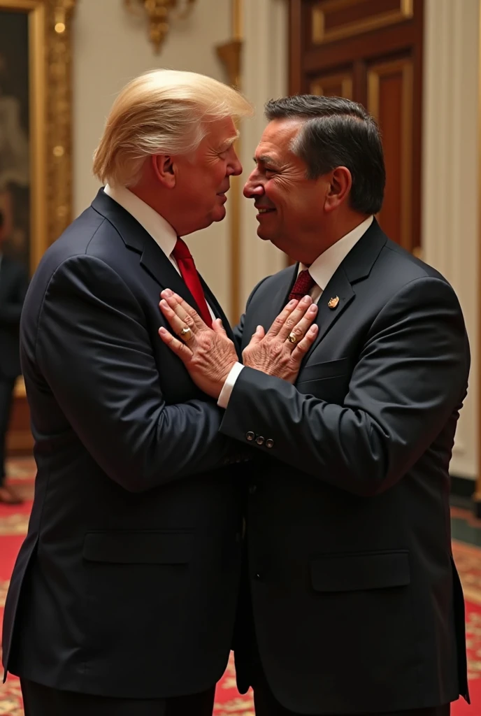 Imran Khan hugs Donald Trump as if he were his father. NO KISSES. They are father and son Imran Khan: very rich and kind old man. Wear an expensive suit Donald Trump: young man in humbler clothes but well dressed