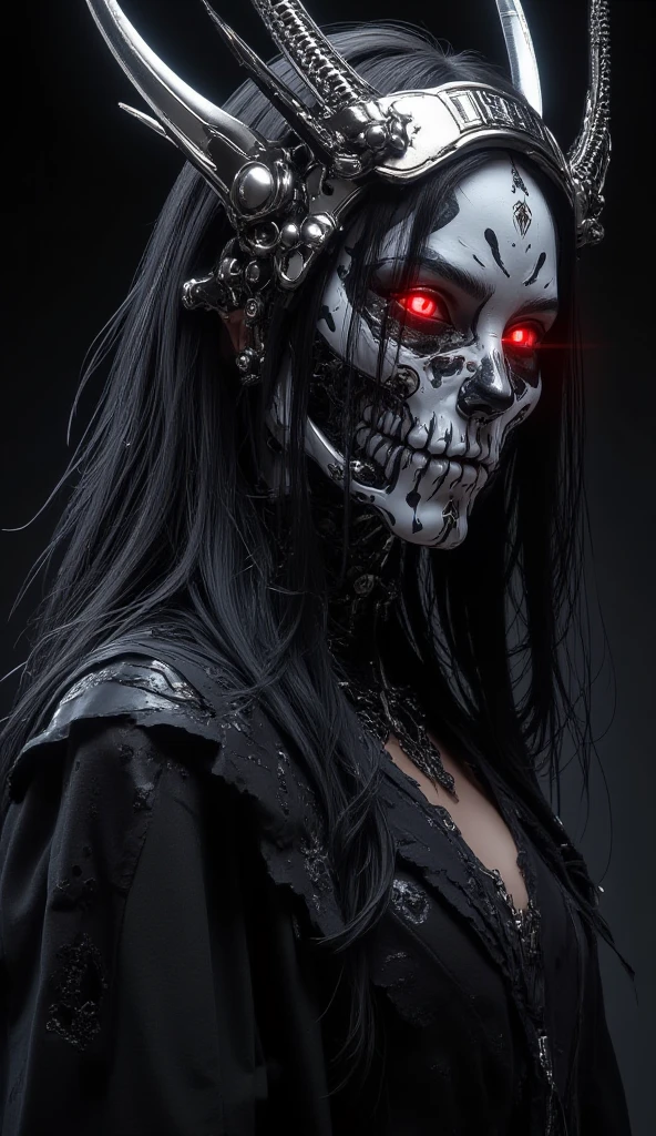 Three-faced Skull monster, six-armed monster, undead style, dark skin tone, gray eyes and lips, 8k,
