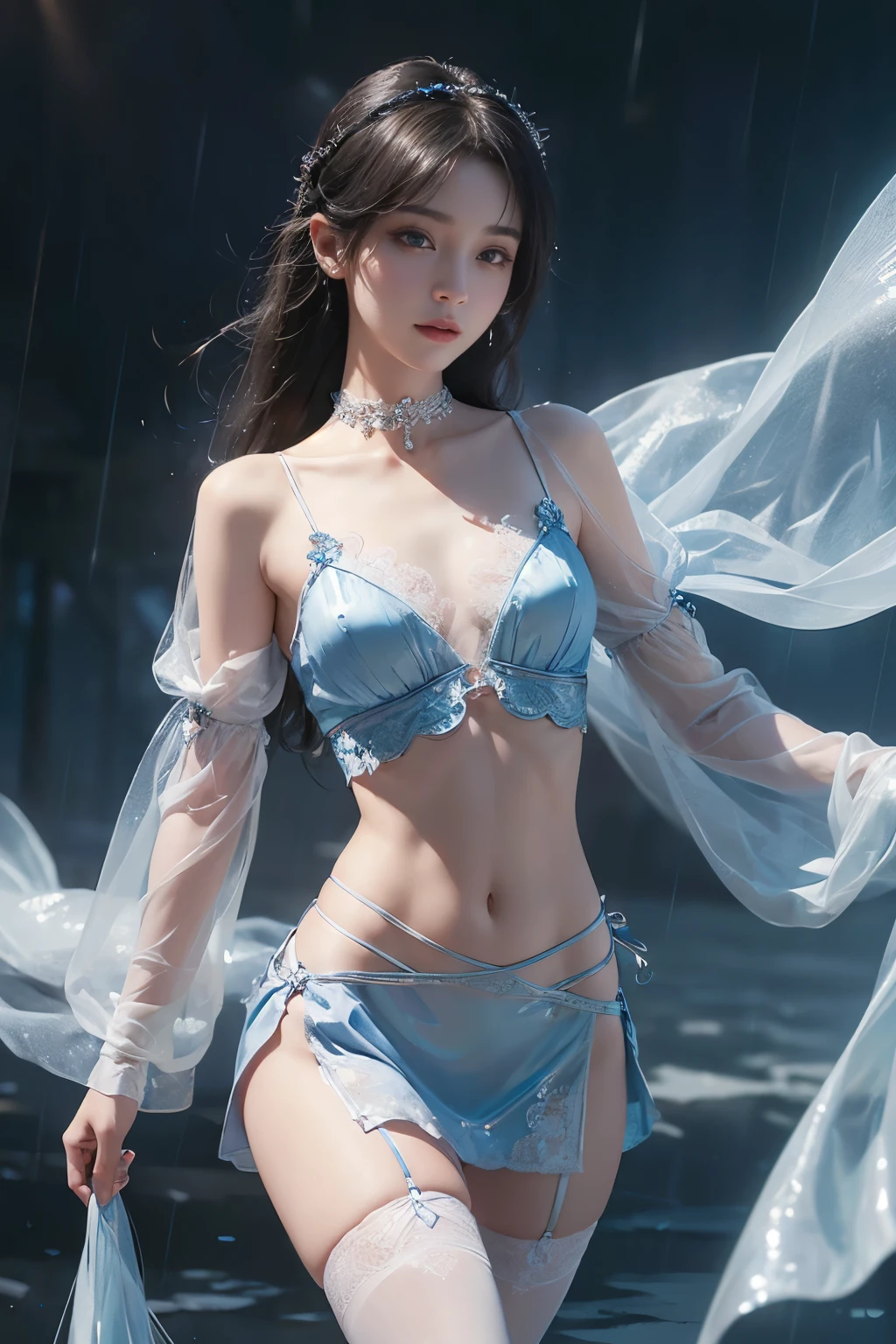 A girl with long hair and diapers,looks away,are standing,embarressed,Be red in the face,Mouth closed,the street(Girl leaking urine):0.4)