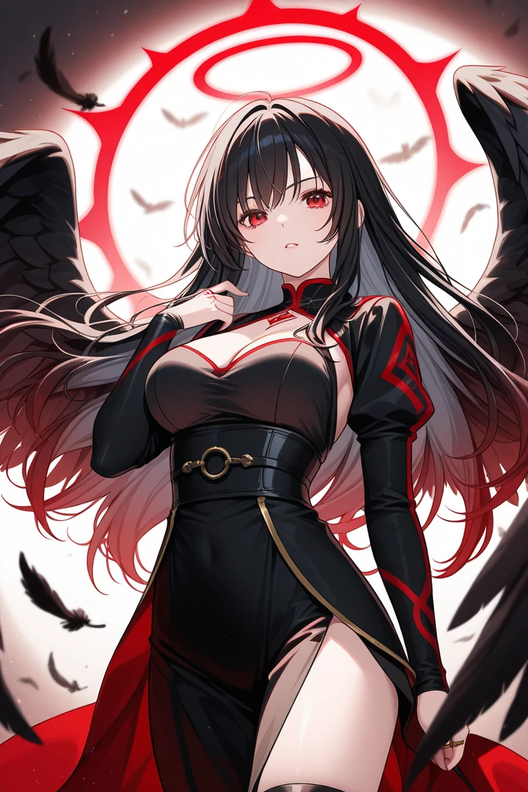 ((Best Quality,8k,4k)), ((masutepiece)), (ultra-detailliert), (细致背景)(Perfect face)、Perfect style、demon girls、17age、Pretty Face、black gothic dress、Black long hair、Red eyes、stand in the demon world、grand background、devil princess、perfect hand、The style of a champion、Angle of pull、dynamic ungle、background clearly