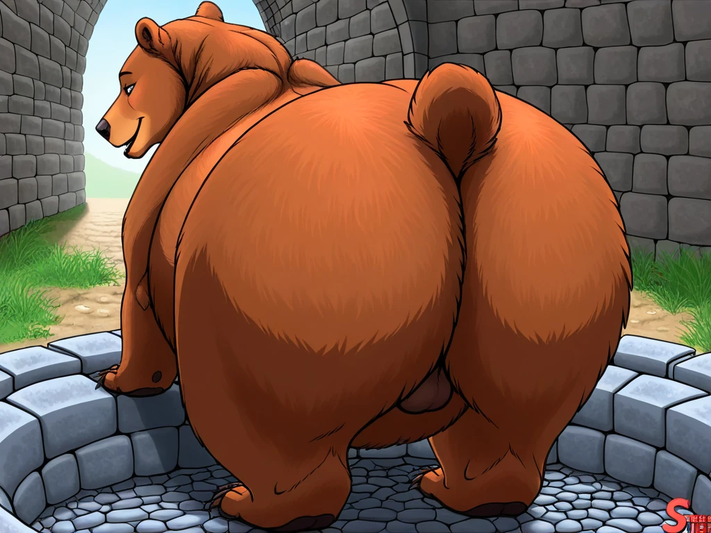 solo, anthro, boar, female, mature female, curvy, sexy, shaggy fur, thick fur, porcine tail, curly tail, plump labia, cloven hooves, big butt, spreading butt, chubby, crouching down, raised butt, wide hips, arched back, down on hands and knees, presenting anus, Imminent Penetration, cute, chubby, large breasts, boar tusks, perineum, realistic fur, feminine eyes, symmetrical eyes, moaning, morning sun, realistic, photorealistic, ultra realistic, 8k, (by Taran Fiddler)
