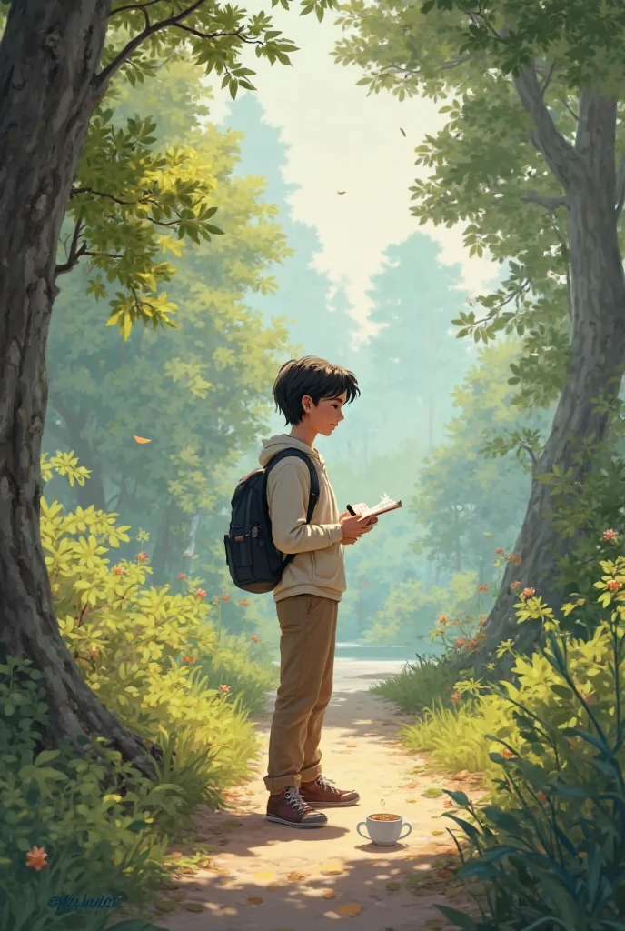 Character journaling, going for a walk in nature, meeting a friend for coffee, smiling genuinely.