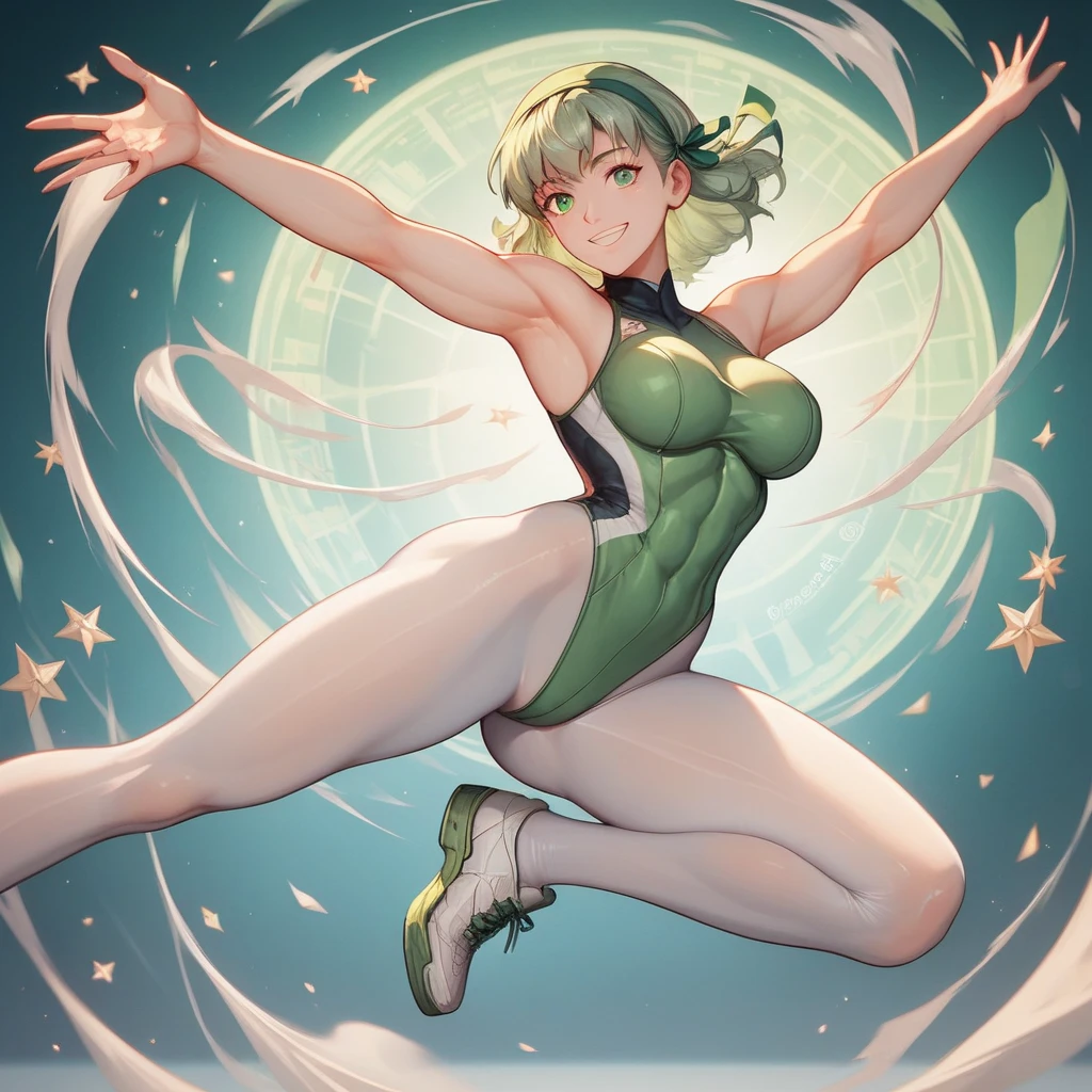 beautiful 1child gymnast leotard, extremely detailed face and eyes, long eyelashes, dynamic pose, colorful leotard, soft lighting, vibrant colors, cinematic lighting, 16k ,