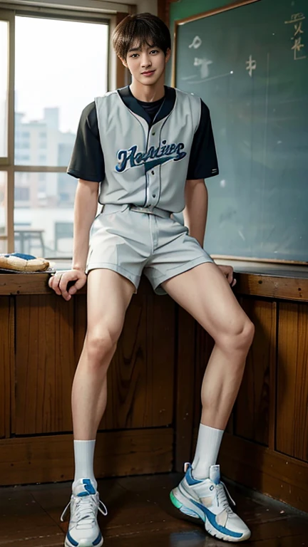1 Male high school student，16-17 years old，Comely，Handsome，parks，Play badminton，musculous，hairy bodies，athletic sneakers，White  socks，Blue tracksuit（Detailed eyes：1.3），Black eyes，full bodyesbian，