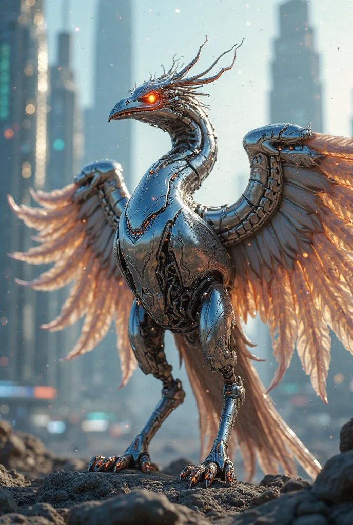 Robotic Phoenix with gears shirt print 

 