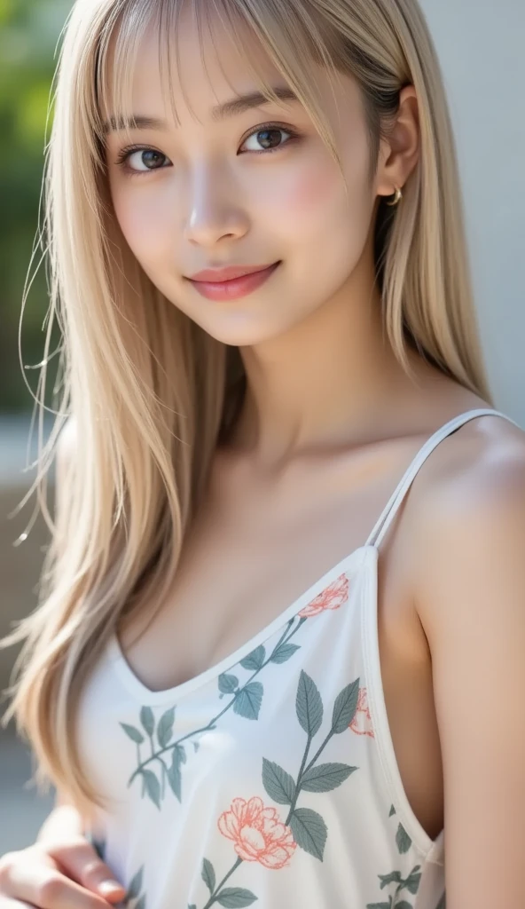 ((wrap a bath towel around your chest)),towel naked, , 写実的、リアル、解剖学的に正確な身体、Woman with long blonde hair and pale blue eyes is taking pictures, Long bangs、gorgeous young model, Portrait Sophie Mudd, The most beautiful female models in the world、White beautiful skin、Highlights of cheek luster、cute young woman, Very beautiful young woman, portrait of a beautiful model, Beautiful young girl, with round face、Beautiful young woman, a photography of a beautiful woman, face perfect, 20-year-old female model, Beautiful blonde girl、Small face beauty、(no_panties, no_bra:1.1)、body facing the viewer、((photo from the waist up:1.1))、thin waist、embarrassed look smile、I can see the belly button、Clean tummy、Not NSFW、cute, happy, 美しい花、白い雲、青い空、アウトドア、柔らかい腹部、((身体が視聴者の方向を向く))、