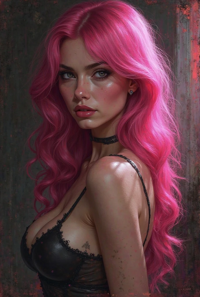 Pink hair girl in harley queen masturbating