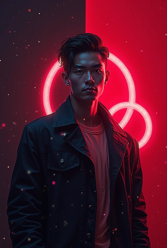 I want a picture for my Tiktok’s avatar. The color of the background is red and black. It has a man and have a letter “Sphere” which has the same color with my background but it’s neon color