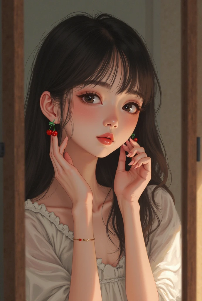 photorealestic,adolable,bit girl,The upper part of the body,Head up,Open-mouthed,with short black hair,Petite,White liquid,tmasterpiece,high qulity,Longing eyes,Be red in the face --auto