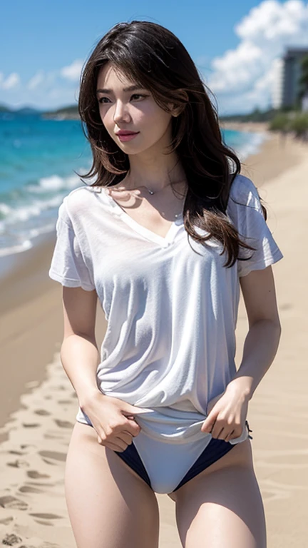 、Palm Tree、Lens flare、Hawaiian Landscape、bright々and pouring sunlight、(Barely、:1.4)、ビーチでBarely、Excited girl、The sky turns red、、Light brown hair、Elegant hairstyle、Blue Eyed Woman、A woman with a cute upward gaze、When the sky gets dark、The sky turns red as the sun sets、Luxury Bagedium Shorthair:1.4))、The sun shines on her、Light brown hair、Light brown hair、The sky was dyed red、There are clouds、private's cute、彼女のAmple breastsは服の上からでも明らかです.、輝く太陽はとてもbeautiful、Dusk is approaching、Lens flare、I can see the sunset、((Sunlight reflecting off the ocean、Ocean View、The sun shines on the sea、'beautiful.、Small earrings、private'evening、Birds are also flying、、Brown Hair Color、Tying up hair、The woman is on the right:1.4))、Luxury leather belts、Shiny clothes、Light beige hair color、Background Blur、Braid only the front hair、Light brown hair、{{Cowgirl Shot}}、((Close-up shot from the waist up、Ample breasts:1.4))、Braid only the front hair、Cowboy Shot、((Ample breasts))、Full body photo、ring、Tuck your hair behind one ear、Silver Necklace、smile、 Elegant ponytail、Caustics、Highly detailed photos、Very beautiful and ideal short hair、Super no makeup、(8k、RAW Photos、Highest quality、masterpiece:1.2)、(Realistic、Realistic)、1 girl、((Medium Short Hair、Looking into the camera:1.4))、Hair blowing in the wind