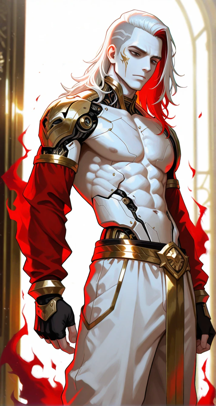 masterpiece, ((masterpiece)), Best quality, complex parts, perfect Whimsical, gentle, a little feminine face, detailed face, Highly detailed and fine figurine, ultra-realistic, detailed body, detailed pectoral muscles, ((Boy's focus)), detailed muscles, convex,  (((A handsome boy, 17 years old))), athletic build, ((ideal body)), aesthetically beautiful, erotically tempting, seducing, offering himself With a beautiful sexy tango panti With round perfect buttocks, Rear view from bottom to top muscular, sweaty after a workout, In a Venetian mask with peacock and bird of paradise feathers, In White, red and gold colors, diamond chips all over the body , Watercolor, in the style of Caravaggio 