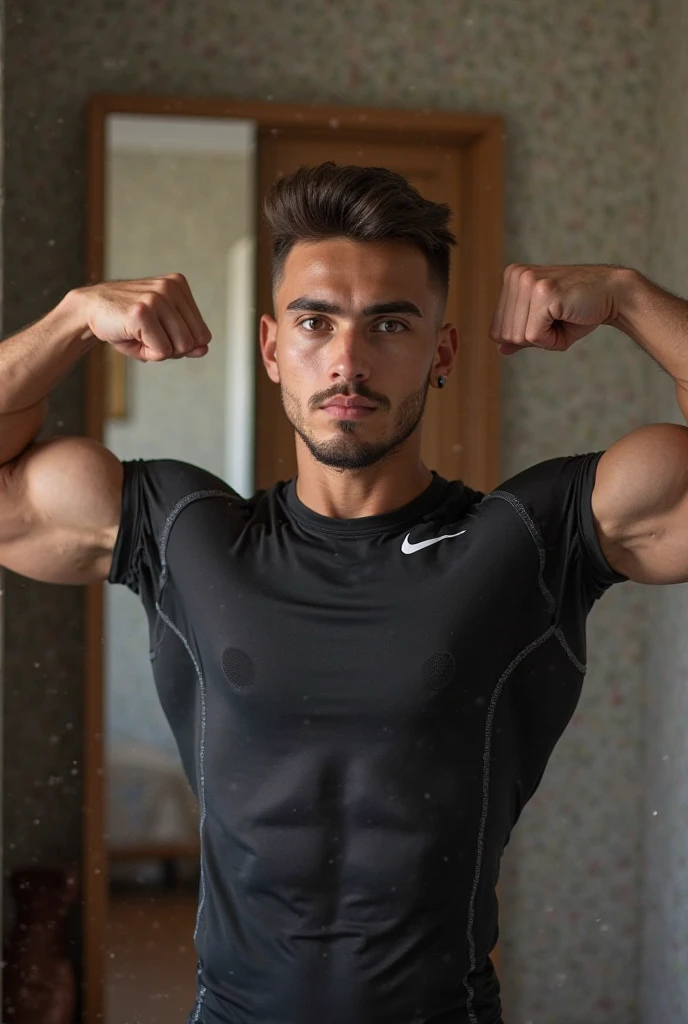 foto de um homem musculoso, sorrindo, olhando para frente e que esteja vestido