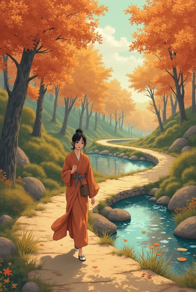 Japanese Animation, 2d, Autumn, Traveling Adult Woman