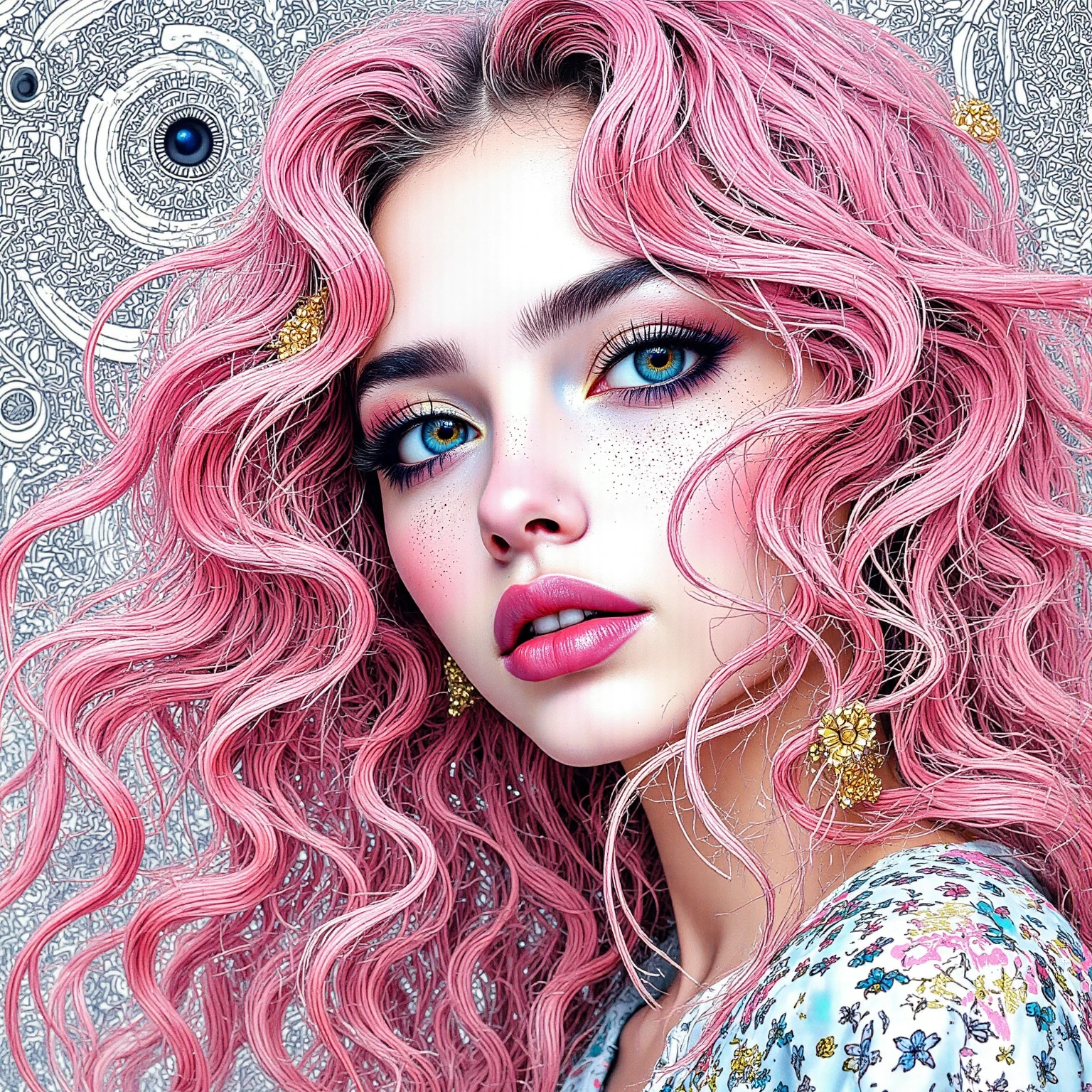 intricate patterns,

a woman, luminous design, pastel colours, ink drips, autumn lights,watercolor bloom, color drips,