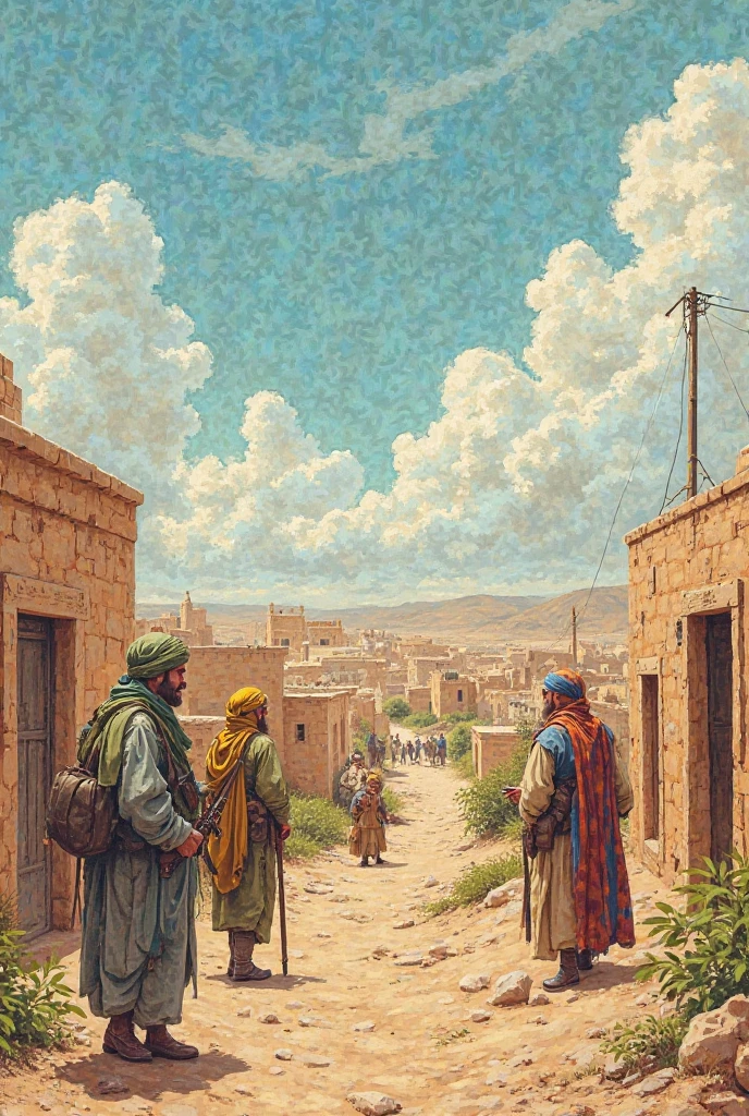 Create a drawing that expresses peace in Yemen and adding details that are found in Yemen so that the scenes feel very strongly about the embodiment of wars and the teacher and everything inspiring peace