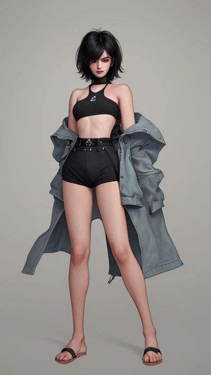 16K，Ultra HD，Top quality，Extreme image detail，The real situation，Textured Skin，Chinese Shandong beauty model，，Highlights extremely exaggerated feminine and toned body features、muscular，Very tall，Elongated face:1.3，，whole body，，Sexy belly，Well-developed buttocks and lower limbs，Cyberpunk Thief Suit:1.25，Wear a black mask:1.2，High Ponytail，Mechanical equipment