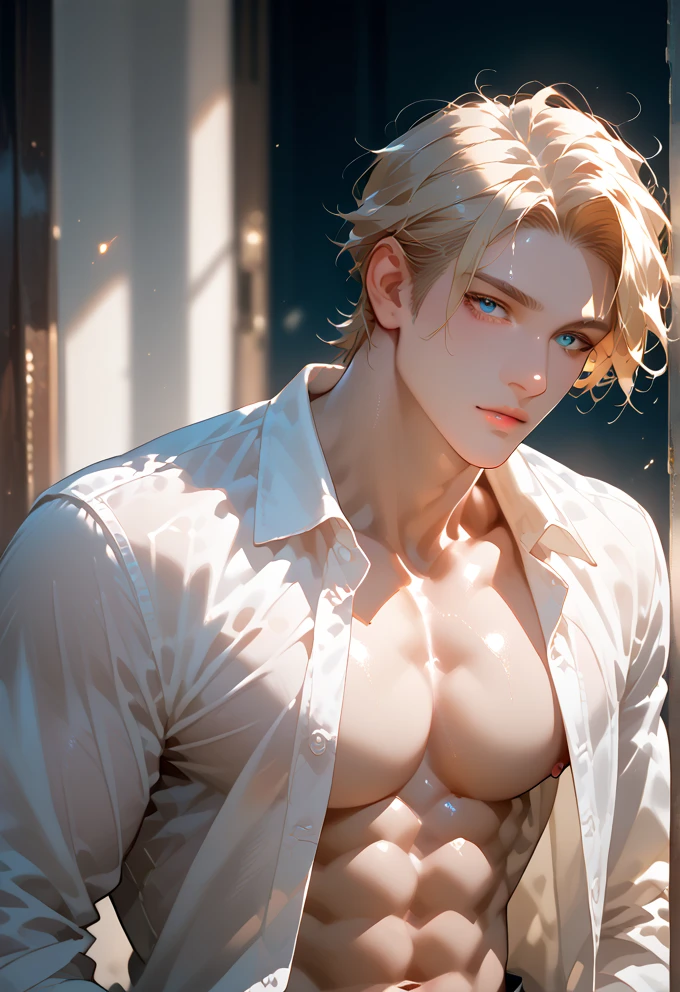 beautiful man, male beauty, cat eyes, frowning, muscled body, beautiful lips, beautiful nose, hd quality, Digital art