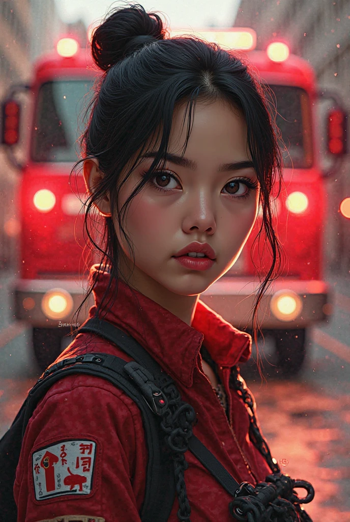 Create me a picture with the name Ria and behind it a Ferwehr car