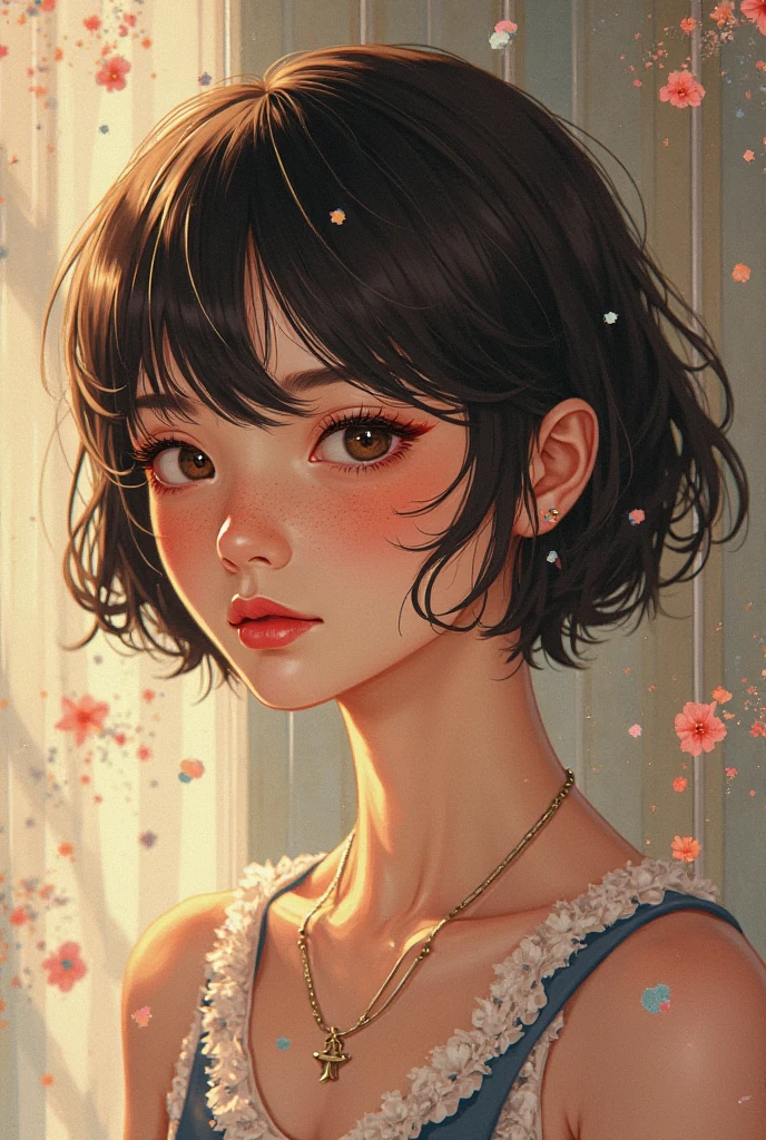 Poor Painting。girl with。short bangs。reddish --auto --s2