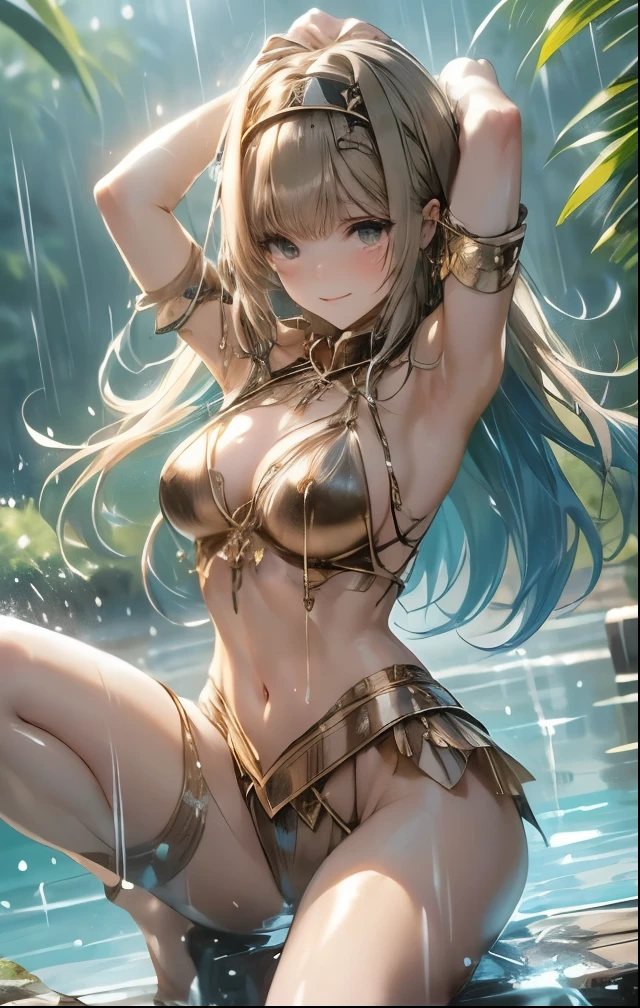 1female,熟妇,huge-breasted ,Pornographic exposure, 独奏,(Background with:bamboo forrest,lotuses,lotus flower,swimmingpool,exteriors,) She has long pink hair,bobo head,Sweat profusely,drenched all over the body,seen from the front, hair straight, mostly cloudy sky,(((tmasterpiece),(Very detailed CG unity 8K wallpaper),best qualtiy,cinmatic lighting,detailed back ground,beatiful detailed eyes,Bright pupils,Black eyes,(Very fine and beautiful),(Beautiful and detailed eye description),ultra - detailed,tmasterpiece,)),facing at camera,A high resolution,ultra - detailed),Desire for dissatisfaction,revealing breasts,Bare genitalia, Bulge,legs are open,Raised sexy,Camel toes,frontage,Lotus tiara,king arthur(Wearing:transparent sexy bikini,,Gold wire embroidery,fullnude,with no underpants,Armour)