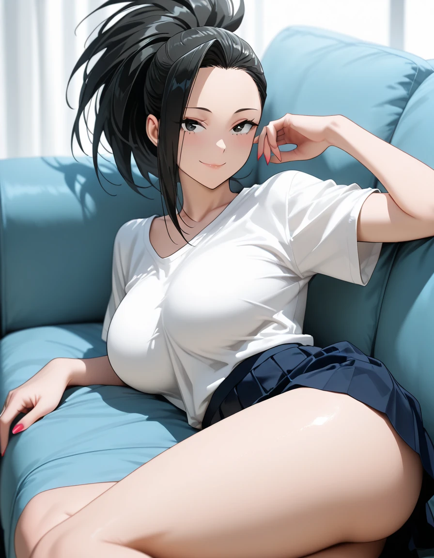 pelo color rosa, pelo color rosa intenso, pelo de color rosa, cabello rosado, ojos azules intenso, ojos color azul, intense blue eyes, electric blue eyes, color de ojos azules, labios enormes, labios hinchados, double ponytails hairstyle, double ponytails, pechos grandes, pechos enormes, Figura de reloj de arena, (cintura estrecha), confianza, superioridad, Palo de golf, malcriado, bully, muslos gruesos, pendientes, arriba, diafragma, Bermudas, sonrisa, medio plano, evil sonrisa, cara de gemido, cardigan, Falda ajustada, falda larga, brown skirt, grande , del Frente, en terapia (Terapeuta, sentada en una silla, realistic lighting), pechos grandes, caderas grandes, legs crossed, crossing legs, crossed legs, Front, From the front, showing feet, feet, nude feet