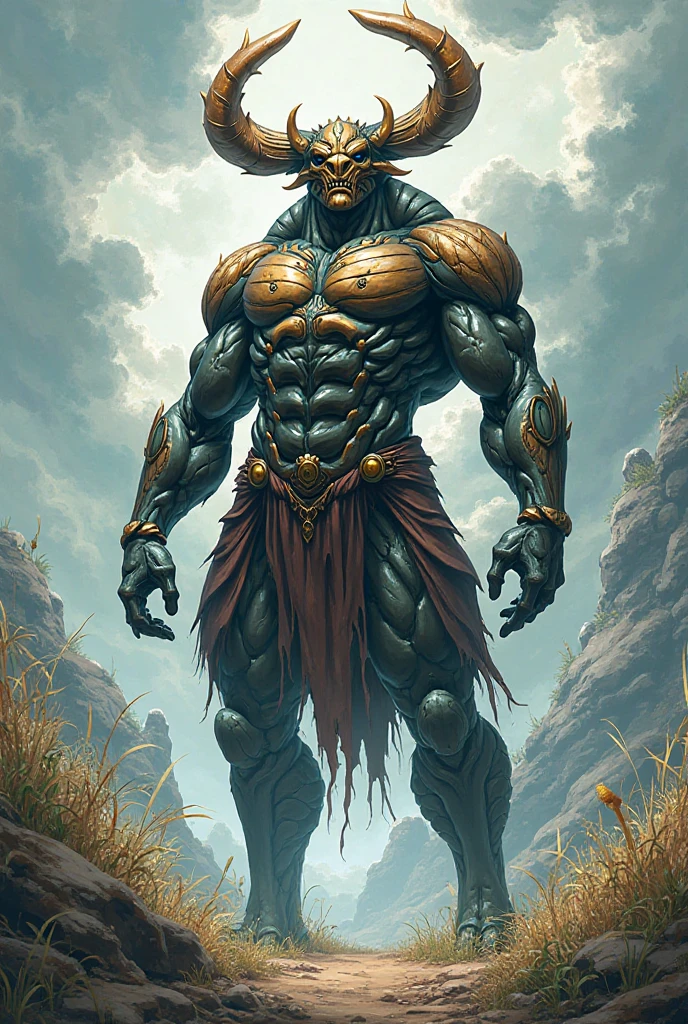 actor ((Ron Perlman)) as Motaro from Mortal Kombat, 1boy, towering and muscular ((centaur)), menacing horns on his head, green glowing eyes, hooves, 4 legs, wearing armor, intricate, high detail, sharp focus, dramatic, Centaurs
